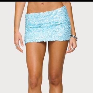 Blue Sequin Mini Skirt